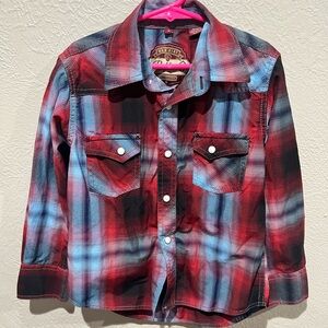Kids Red and Blue Button Down Shirt Size Small EUC Pearl Snap Western